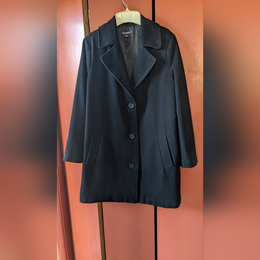 Women's Black Pea Coat Wool Blend 14 W